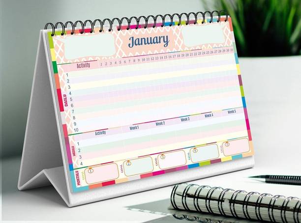 Vivid Print Rainbow001habitTracker Undated Table Calendar