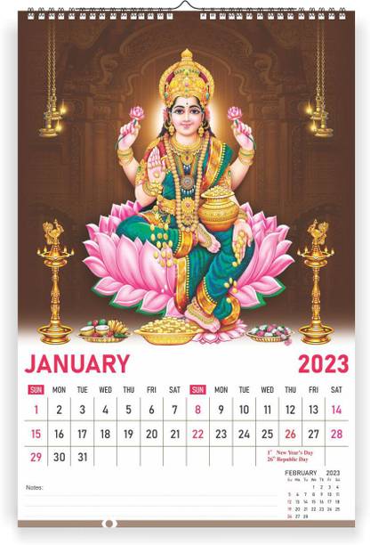 Zoozoartz Lord lakshmi - 12 x 18 inches I 12 Pages Wall Hanging Calendar ( Z14 ) 2023 Wall Calendar