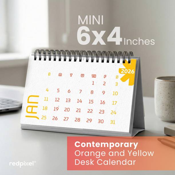 redpixel Orange and Yellow Contemporary Style03, Mini Size 2026 Table Calendar