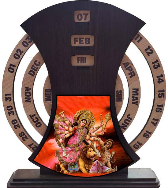 Fab2Classy Durga Maa Theme Wooden Calendar Every Year (Year is Not Mention) Table Calendar