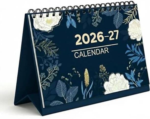 ThinkCrafts Desk and Wall Calendar Set, Navy Blue Floral Design, Paper, 8.5x6.5 2026 Table Calendar