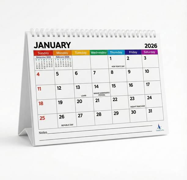 ThinkCrafts Standing Use Now to December Stand Up Calendar 2026 Table Calendar