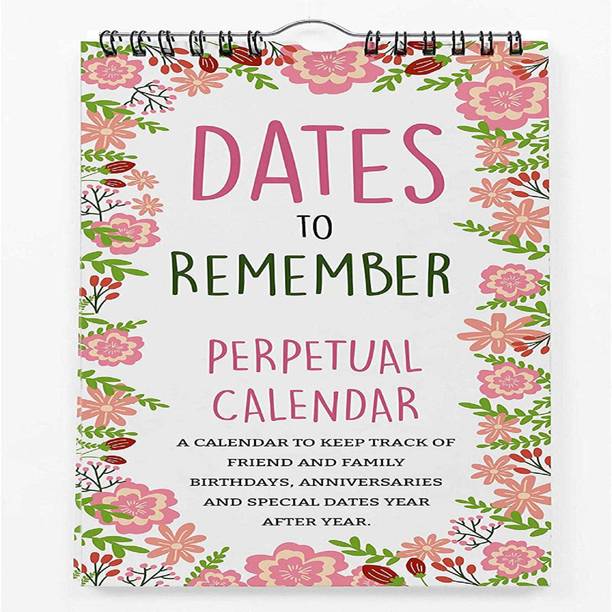 Inkdotpot Cactus Rustic Perpetual Calendar Wall Hanging Birthday Gift Card Planner January to December Wall Calendar