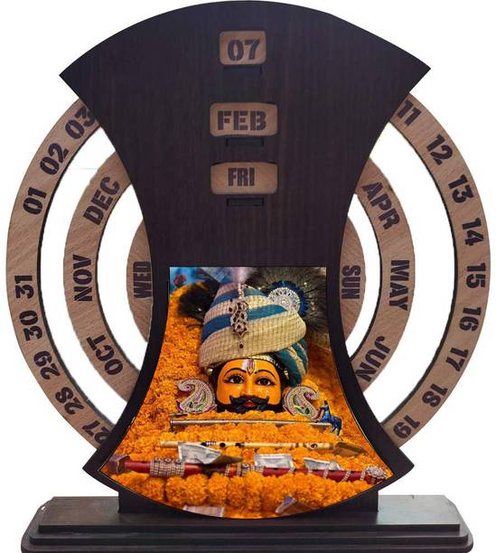 Fab2Classy Khatu Shyam ji Theme Wooden Calendar Every Year (Year is Not Mention) Table Calendar