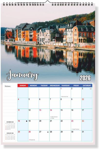 Leonius Minimalist Monthly Calendar with Holidays | Planner for Home & Office Use 2026 Wall Calendar