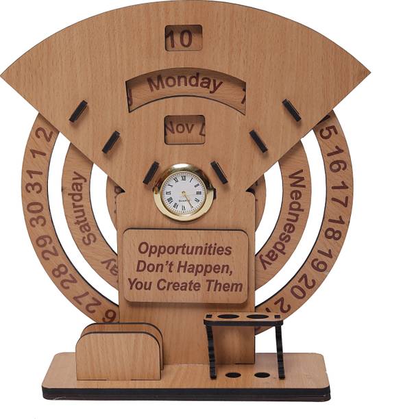 IMPACTPLUS MDF Desk Organizer (Lifetime Infinite Calendar 2026 with Clock for Office/Home) Lifetime Table calendar medium size unique corporate gift for office decor Table Calendar