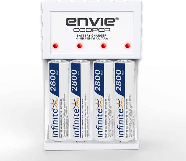 Envie Ultra Fast Charger ECR 20MC with 4 nos of AA 2800 mAh Rechargeable Batteries | for AA & AAA Ni-Cd & Ni-mh Rechargeable Batteries with LED Indicator  Camera Battery Charger