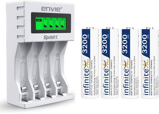 Envie 3200mAh Ni-MH 4Pcs High Capacity Rechargeable Battery With ECR11 MC LCD  Camera Battery Charger