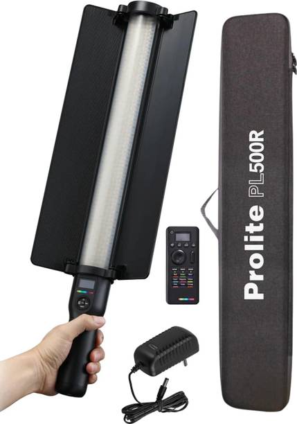 Prolite PL500R with Remote | Dual-Side LC Stick Lighting (CCT, RGB/HSI, 15FX), Barndoor, 6000 lx Camera LED Light
