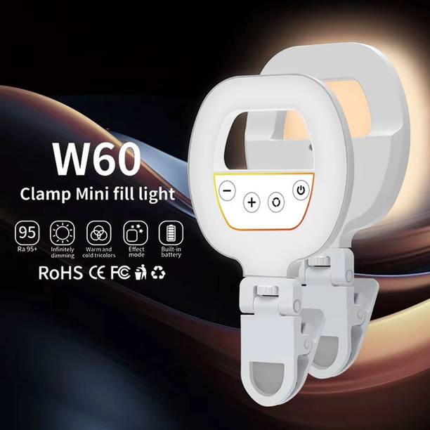 TUNISKY Portable W60 clamp mini Fill Light Phone Selfie Ring Light Three Colors Mode 2000 lx Camera LED Light
