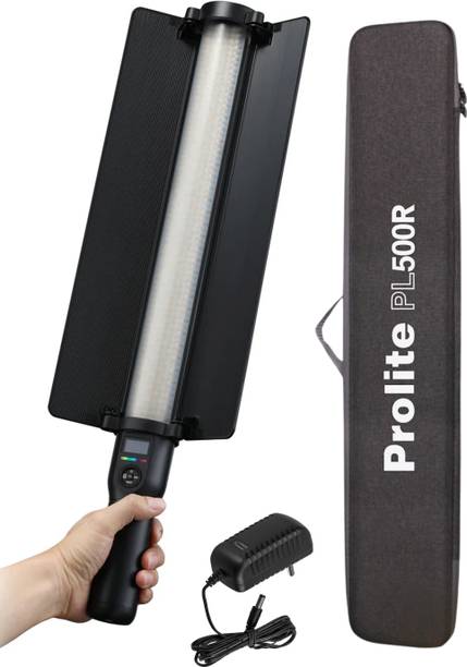Prolite PL500R | Dual-Side Stick Lighting (CCT, HSI / RGB, 15 FX) & Reversible Barndoor 6000 lx Camera LED Light