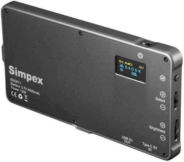 Simpex Portable RGB LED Video Light 12W , 4000mAh Built in Battery with C Type Charging 96 lx Camera LED Light