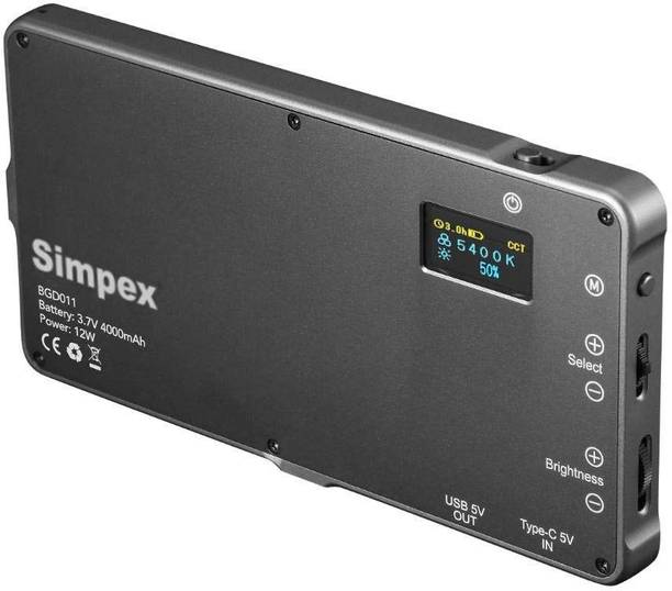Simpex Portable RGB LED Video Light 12W , 4000mAh Built in Battery with C Type Charging 96 lx Camera LED Light