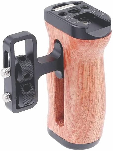 fotokina Ergonomic Design for Video Photography, Compatible with DSLR, Mirrorless Cameras Universal Camera Cage Side Handle Wooden Hand Grip with Cold Shoe Mount Camera Rig