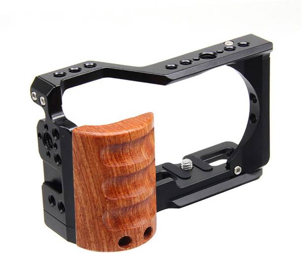 Axcess Upgrade Metal Cage with Wood Handle for Sony Alpha ZV-E10 Video Shooting Accessories, Cold Shoe Mic/Light Extension Video Cage Filming Vlog Camera Rig