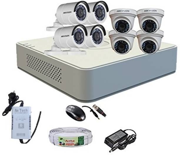 HIKVISION Set of 4+4 Dome and Bullet CCTV Camera with 8 Ch DVR Along with Accessories and 8CH DVR WITH 500GB HARD DISK Instant Camera