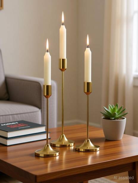 AORDEY Multisized Candle Holders for Aesthetic Home Decor, Dining Table Decor Stainless Steel 3 - Cup Candle Holder Set