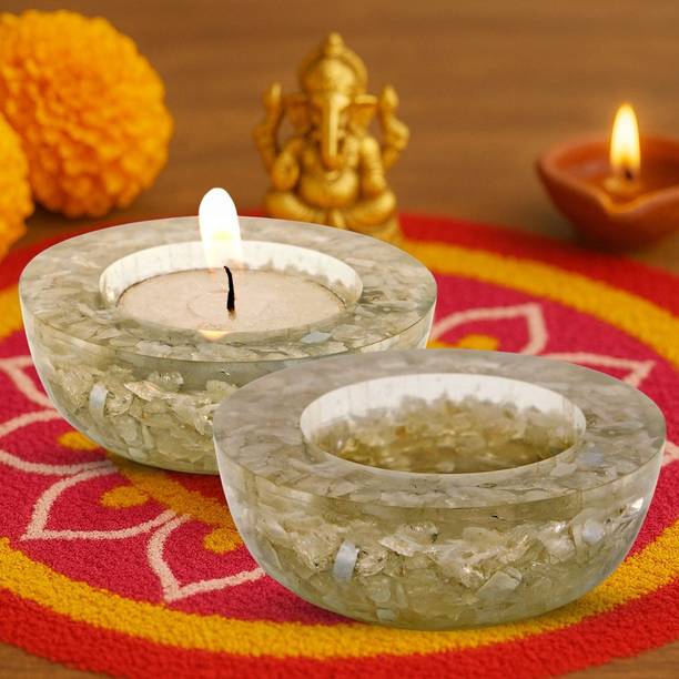 Calminds Moonstone Orgonite Tea Light Holder Home Decoration/Decorative Handcrafted Crystal Candle Holder Set