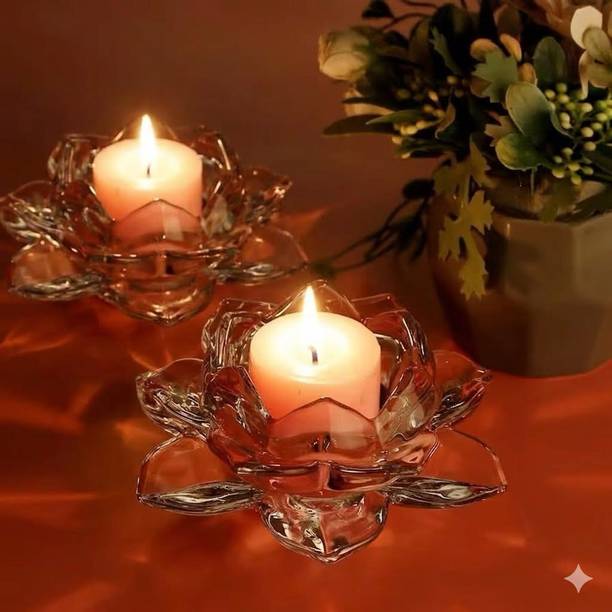 okechuku Lotus Tealight Candle Holder for Wedding Table Centerpieces Party Glass 2 - Cup Tealight Holder