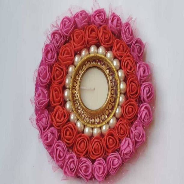 PRAHLL Artificial Rose, Pearls Diya Tealight Fating/Non Floating Festive Decorlo Plastic 9 - Cup Tealight Holder Set