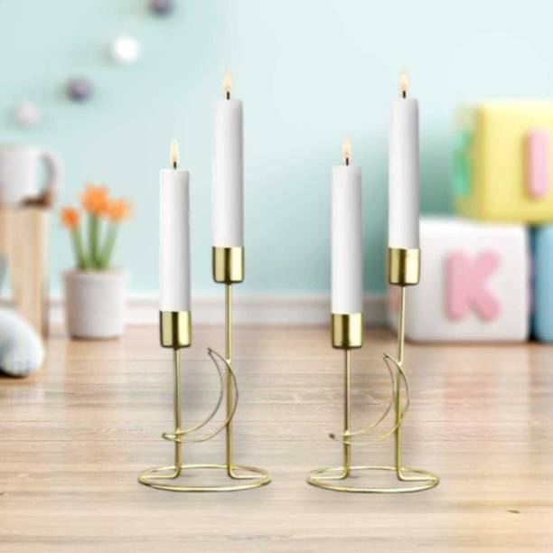 EVERYTHING EXPORTS EVE Metal Candlestick Desktop Pillar Candle Holder Gold Plated 2 - Cup Candle Holder Set