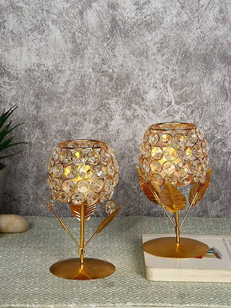 Aurum Gold Plated Crystal Candle Holder Tea Light Stand Votive Crystal 2 - Cup Candle Holder Set