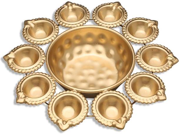 AICRAFTS 10 Diya Shape Decorative Urli Bowl for Home Handcrafted Bowl Iron 10 - Cup Candle Holder