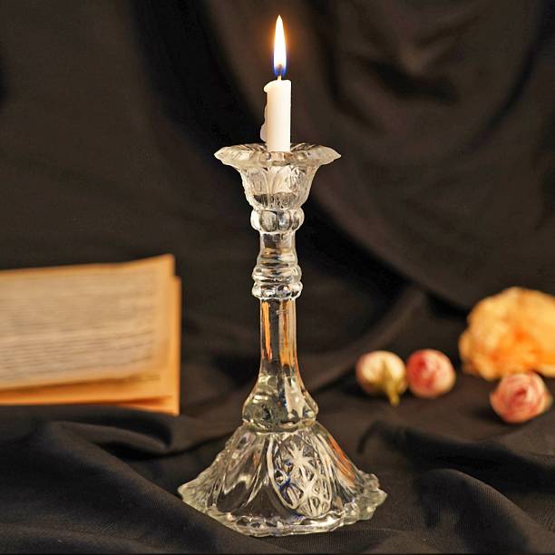Clovefry Glass Candle Holder|Candle Stand|Table Decoration for Home (C.STD10079, H7 Inch) Glass 1 - Cup Candle Holder