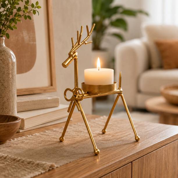 Zenlyf Deer Candlestand Golden Finish Iron Candle Holder