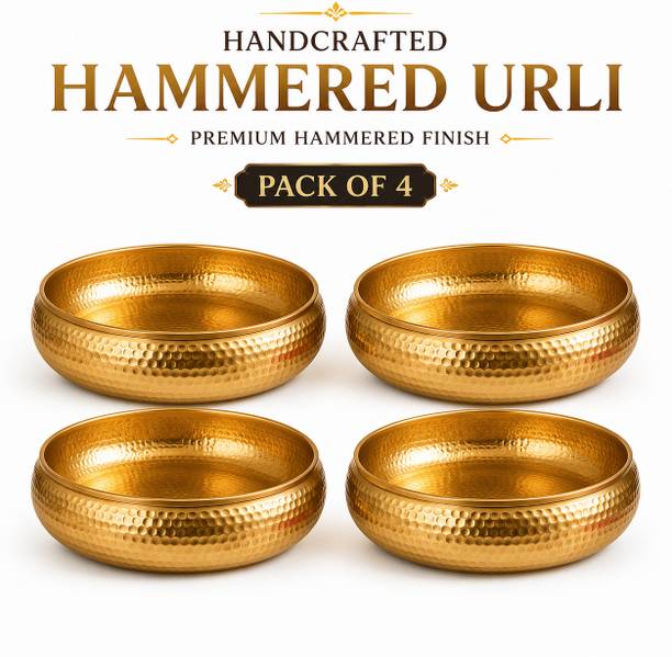 quality world corporation QWC Premium Hammered Iron Urli Bowl | For Floating Flowers, Pooja & Home Decor Iron 4 - Cup Tealight Holder Set