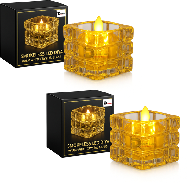 Dreamlux Smokeless Flameless, Battery Operated LED Diya Lights for Home Diwali Decoration Crystal Candle Holder