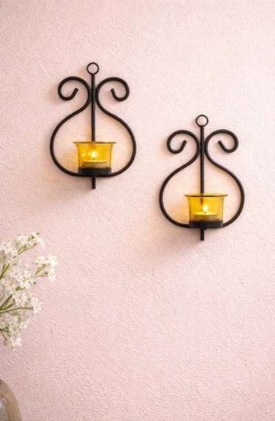 Samy Collectables Metal Decorative Wall Sconce Candle Holder, Pack of 2 Iron Tealight Holder Set