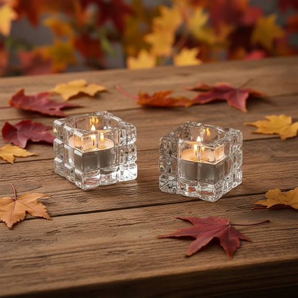 P. R. Prints Cup Tea Light Candles for Dinner, Wedding, Party, Church, Home Decor Tealights Crystal Tealight Holder Set