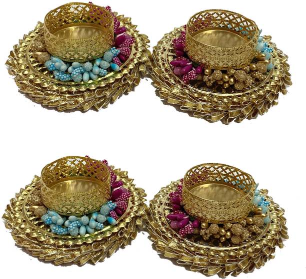 VinshBond Decorative TeaLight Metal Candle Holders Set for Diwali Decoration Iron 4 - Cup Tealight Holder Set