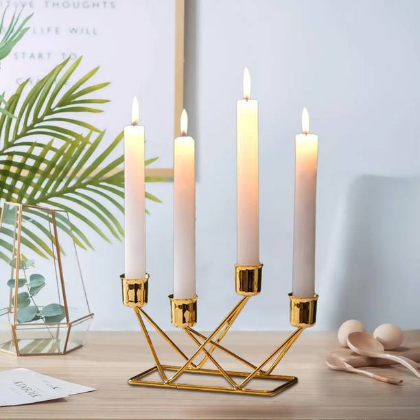 bhhandicrafts Golden Metal 4 Iron Tealight Candle Holder & Stands Diwali Decoration Item Gifts Iron 1 - Cup Candle Holder