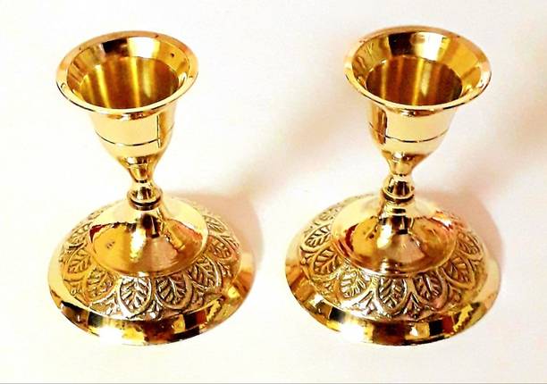 Rkexports Yellow Golden Brass Candle Stand Brass 2 - Cup Candle Holder Set