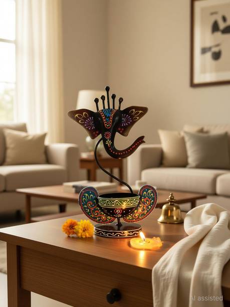 Rashi Creatives Handpainted Ganesha Tealight Holder for Home Décor, Festive & Special Occasions Iron 1 - Cup Tealight Holder