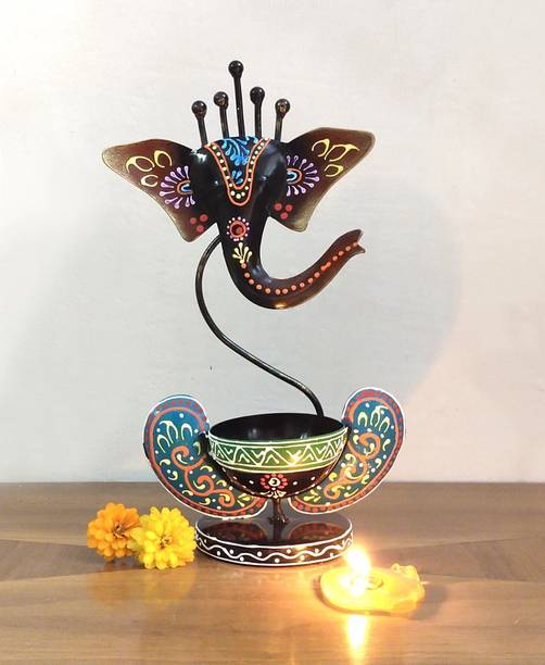 Rashi Creatives Handpainted Ganesha Tealight Holder for Home Décor, Festive & Special Occasions Iron 1 - Cup Tealight Holder