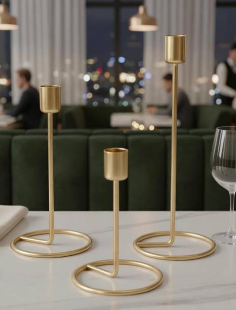 Decombert Iron Taper Candle Stand for Birthday celebration, Living Room set of 3 Iron 3 - Cup Candle Holder Set