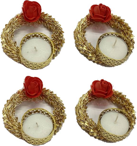 VinshBond Handcrafted TeaLight Metal Candle Holders Set for Diwali Decoration Office Iron 4 - Cup Tealight Holder Set