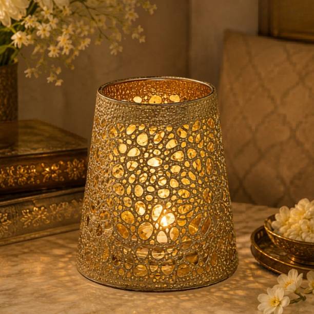3A Bazaar Votive Glass Tealight Candle Holder Metal Stand for Home Decor Christmas Diwali Iron, Glass Tealight Holder