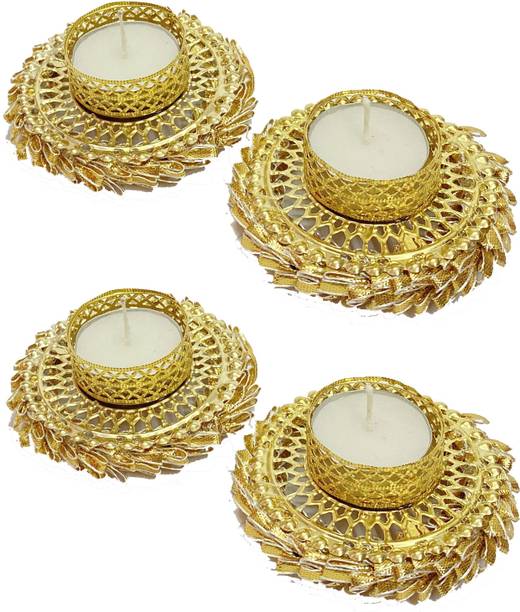 VinshBond Decorative Diya Tealight Candle Holder/Diwali Decoration Festival Decoration Iron 4 - Cup Tealight Holder Set