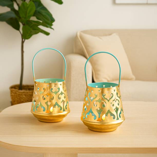MARKET 99 Blue Cut-Out Motif T-Light Holders – Set of 2 Iron Tealight Holder