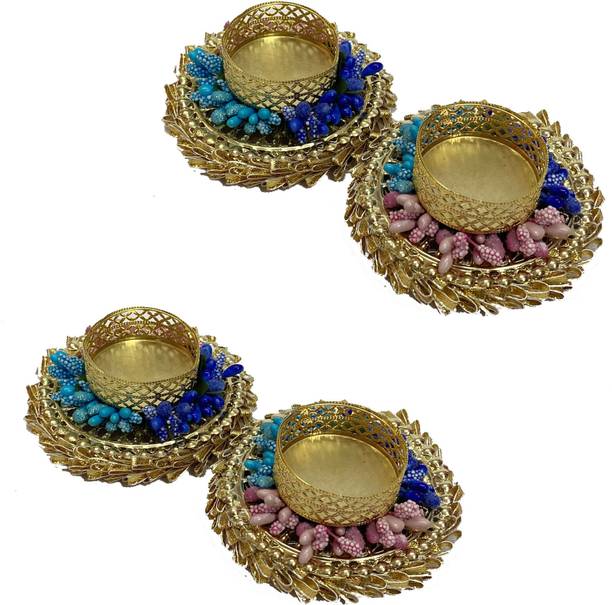 VinshBond Decorative TeaLight Metal Candle Holders Set for Diwali Decoration/Office Décor Iron 4 - Cup Tealight Holder Set