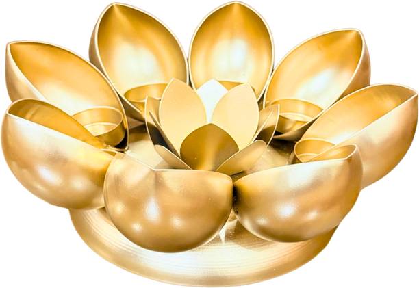 NAUTIKRAFT Metal Lotus Flower Candle Holder, Urli Gold, Decorative Tea Light Stand, 25cm Iron 1 - Cup Candle Holder