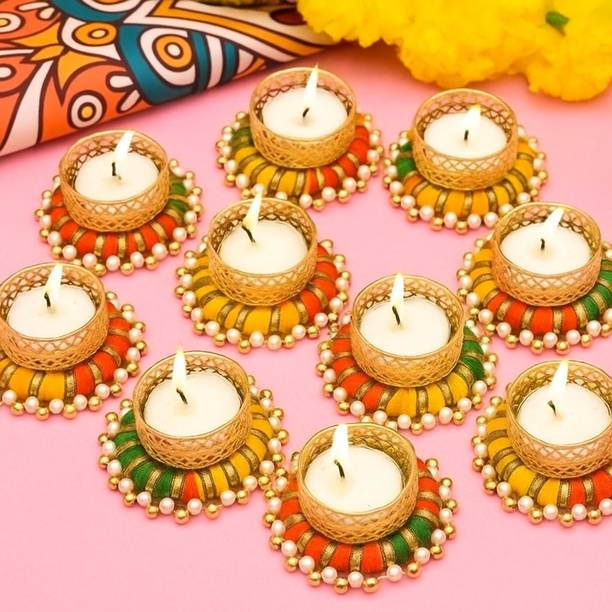 NexaMitra Multicolor Ring Candle|| Diwali|| Birthday|| Home Decor Candle Plastic 10 - Cup Candle Holder Set