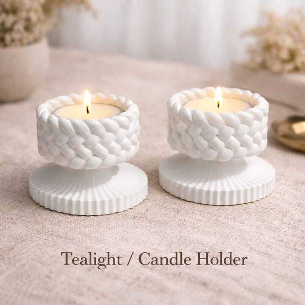 Nisha Craft Weaving rope design Tealight Candle Holder Made from Marble Dust Ceramic Candle Holder