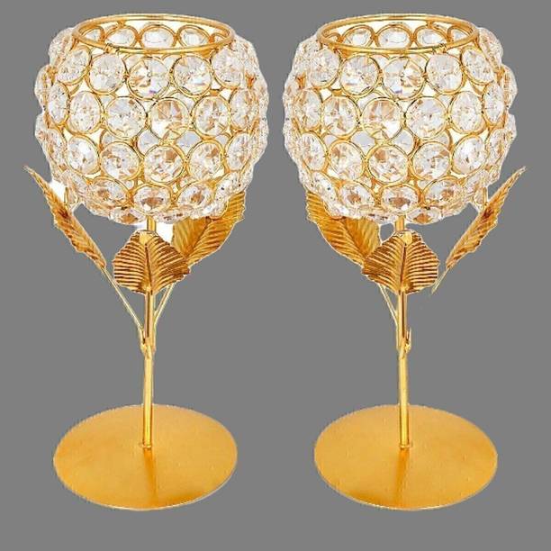 Vooy Valentine's Day Gifts Gold Plated Crystal Gift items for wedding Iron 2 - Cup Candle Holder Set