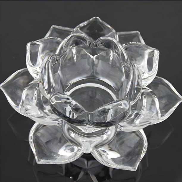 Bellveen Fancy Crystal Glass Lotus Candle Holder Glass Candle Holder