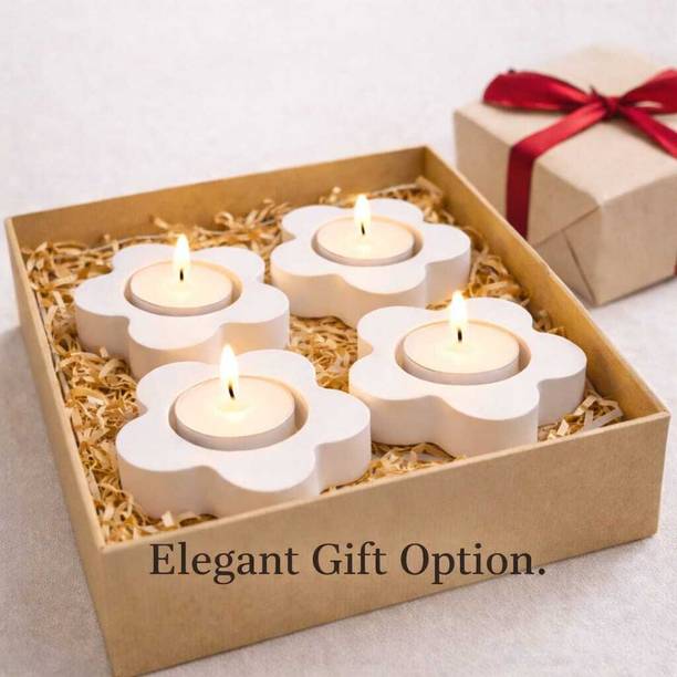 Nisha Craft Flower shape Tealight Candle Holder Made from Marble Dust for Home Decoration Ceramic Candle Holder